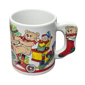 Vintage The Love Christmas Mug Teddy Bear Bicycle Presents Stocking Handle Cup